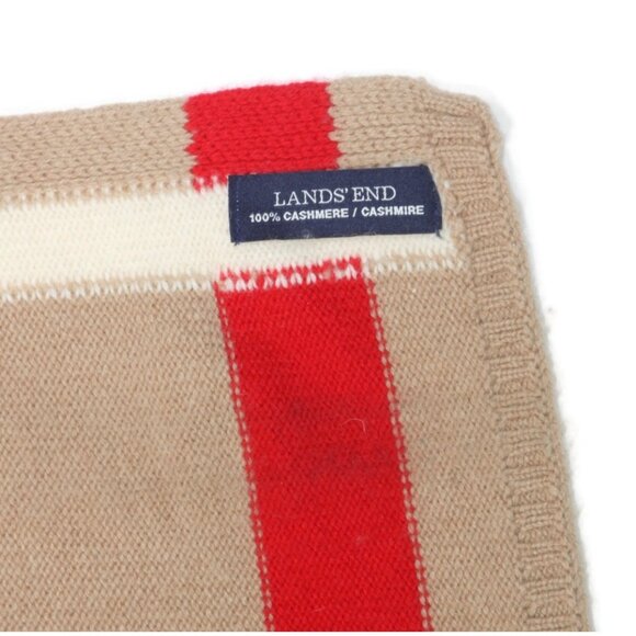 LANDS' END Beige White Trim Stripe Orange "L" Monogramed Cashmere Scarf /462 - Picture 3 of 3